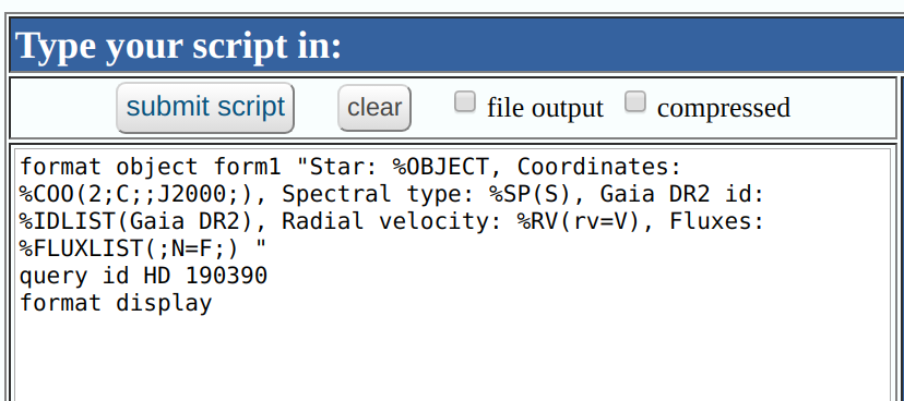 Input code Simbad