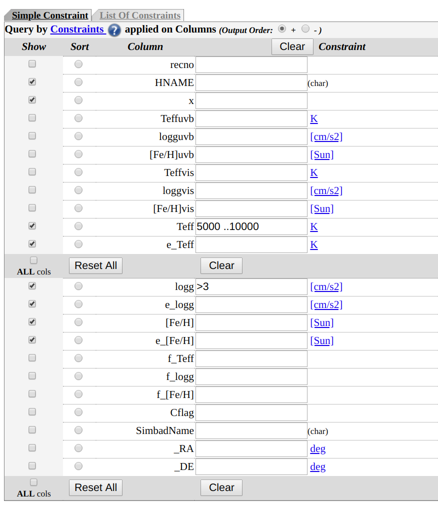 Input code Vizier -- case C